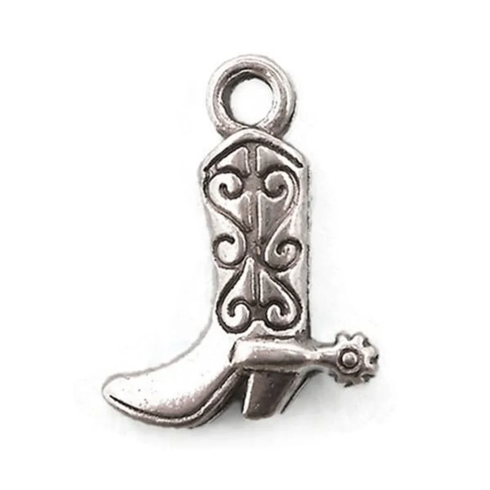 10pcs Cowboy Boot Charms silver tone metal boots western